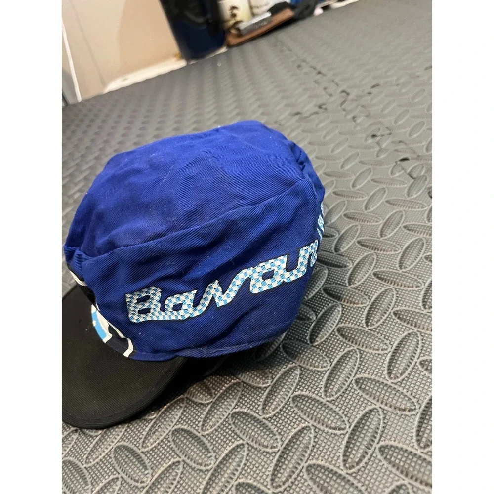Vintage BMW Flat Brim Cap Mens OS Blue Black Bavarian Motor Works Racing Hat